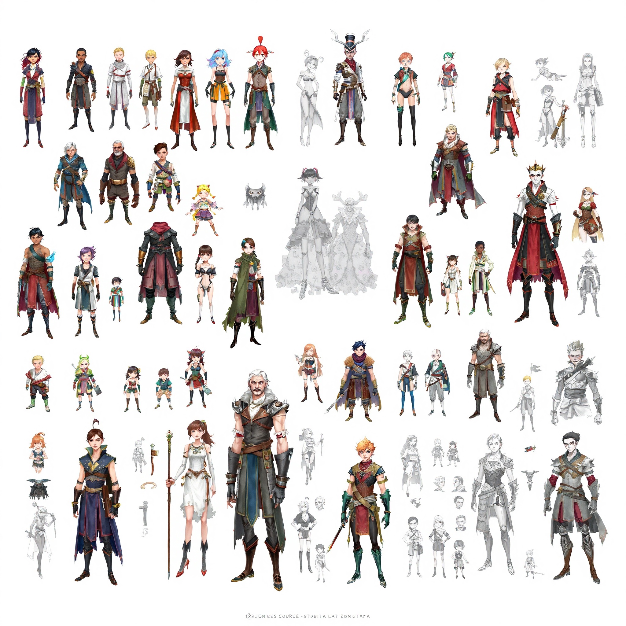 Colección de personajes de diferentes géneros, etnias y tipos de cuerpo para representación diversa en videojuegos