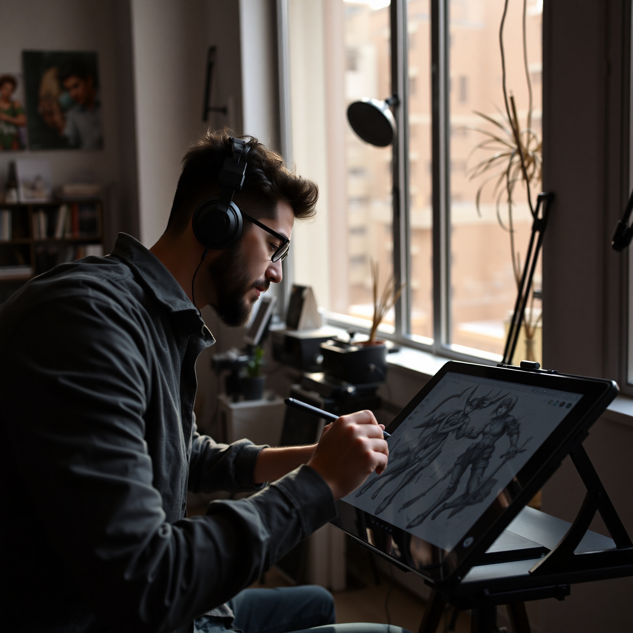 Ilustrador profesional trabajando en concepto de personaje